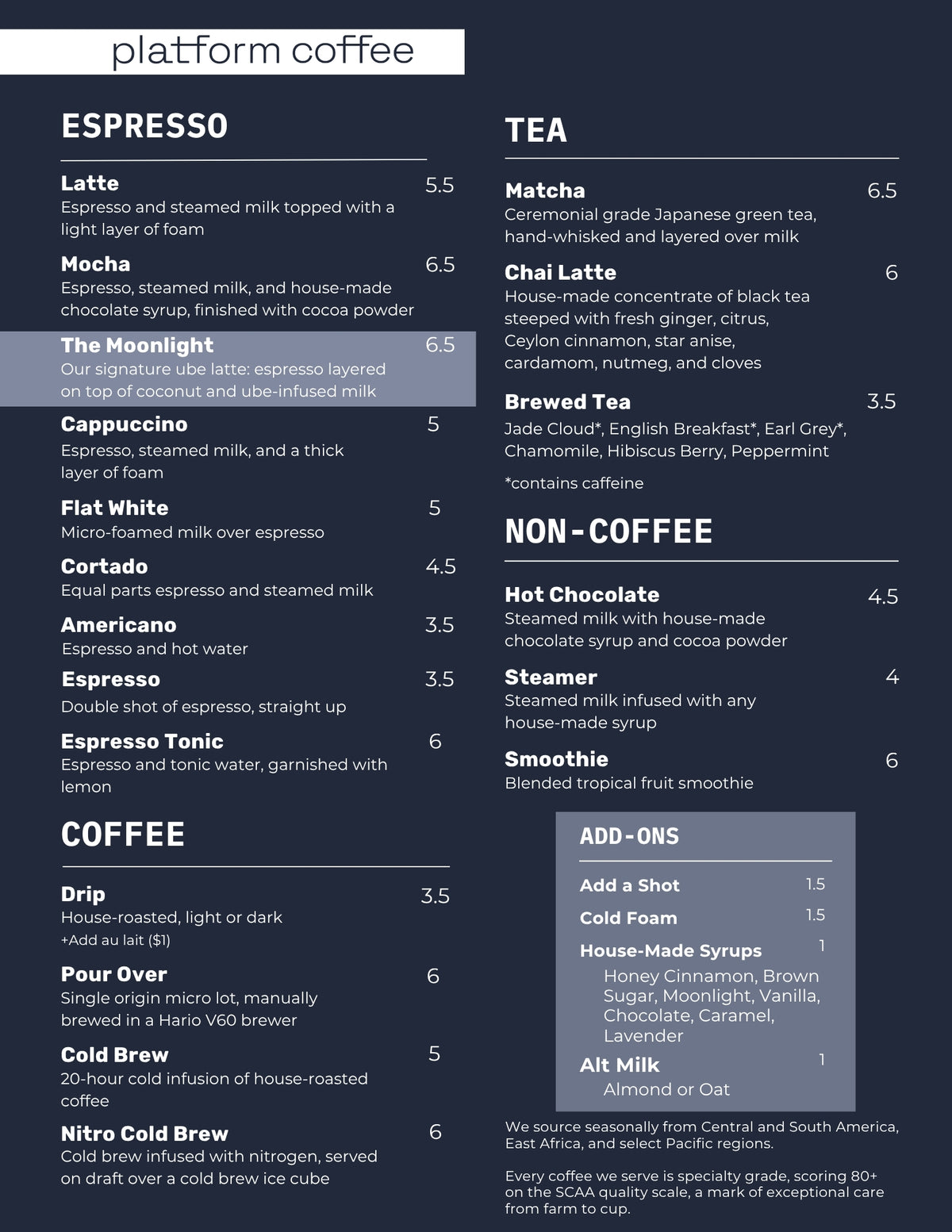 Platform T8 Menu Menu – Platform Coffee Roasting