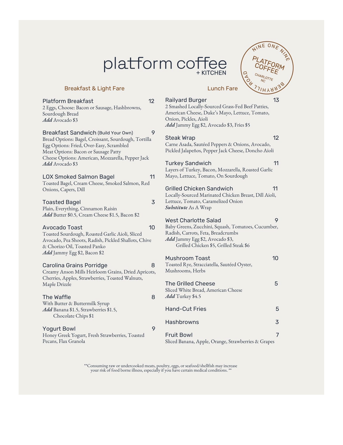 Platform T8 Menu Menu – Platform Coffee