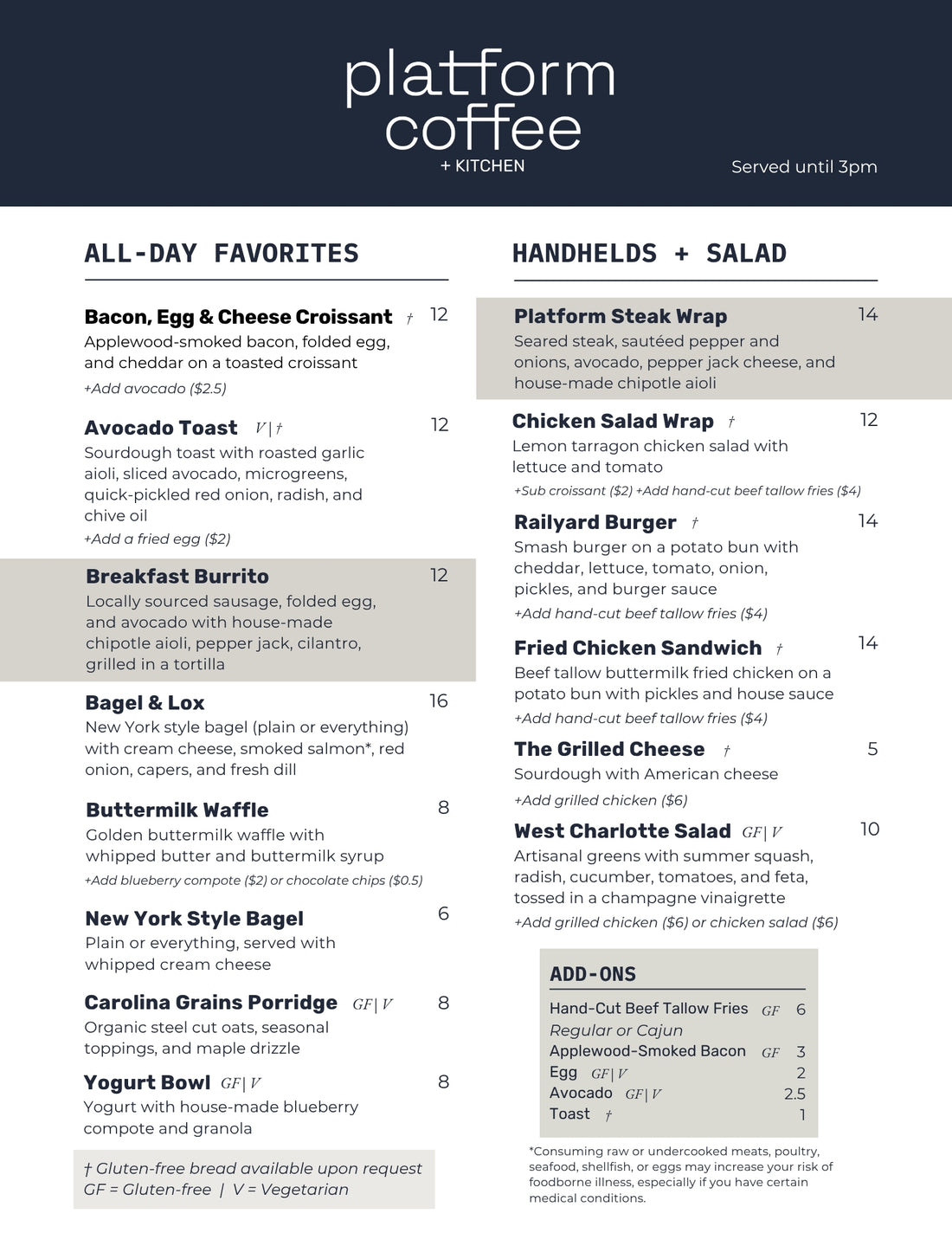 Menu – Platform Coffee Roasting