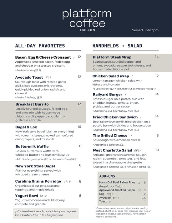 Menu – Platform Coffee Roasting